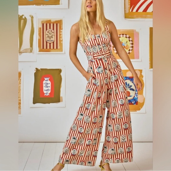 Hunter Bell Red and White Striped Mallet club sandy Jumpsuit NWT - Picture 2 of 8